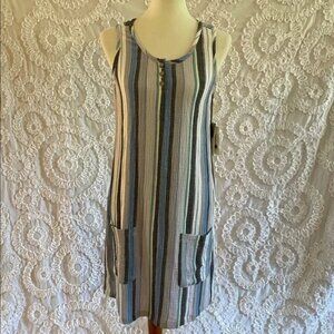 Escape by Habitat Cotton double Striped Sleeveless Dress with Pockets